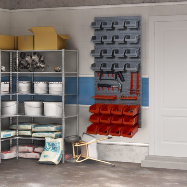 Organizador de ferramentas com caixas e ganchos 63,5x22,5x95,5cm cinza e vermelho - Image 10