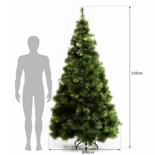 HOMCOM Árvore de Natal Ø140x225cm Neve Artificial com 1083 Pontas de PVC  Base Dobrável e Suporte de Metal Decoração de Natal para Interiores Verde e  Branco 225cm