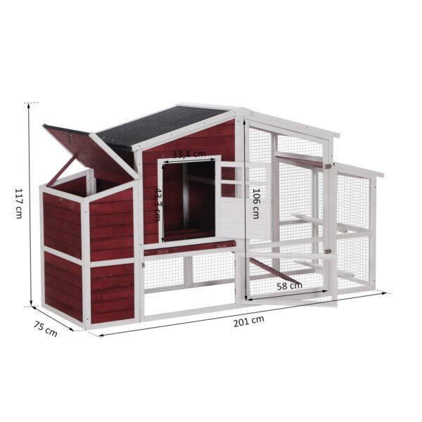 PawHut Galinheiro com vários níveis 201x75x117 cm Vermelho e Branco - Image 3