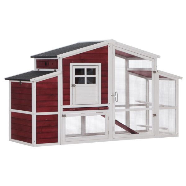 PawHut Galinheiro com vários níveis 201x75x117 cm Vermelho e Branco - Image 2