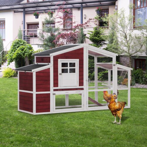 PawHut Galinheiro com vários níveis 201x75x117 cm Vermelho e Branco