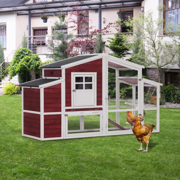 PawHut Galinheiro com vários níveis 201x75x117 cm Vermelho e Branco