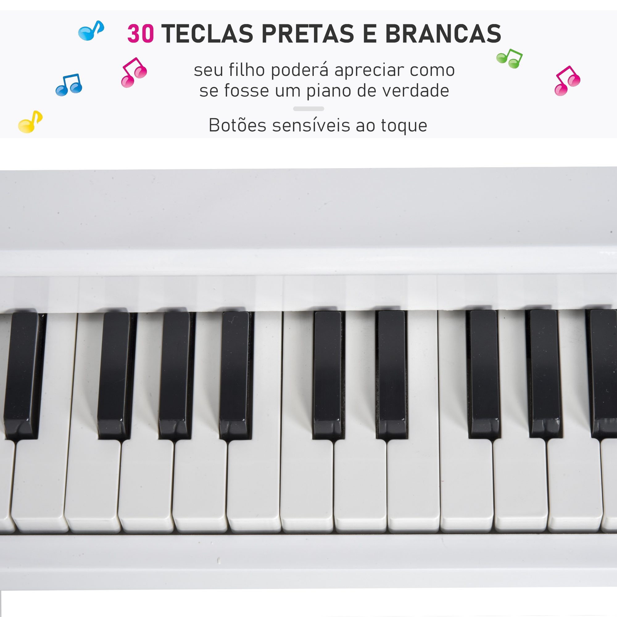 Piano Clássico Infantil de Cauda e 3 Pernas, com 30 Teclas e