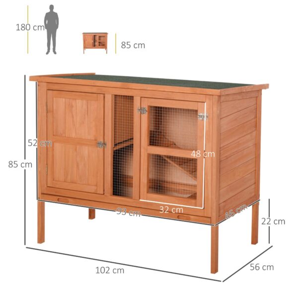 Coelheira de exterior gaiola de madeira para animais de estimação 2 pisos com telhado asfáltico bandeja removível rampa 102x56x85 cm madeira natural - Image 3