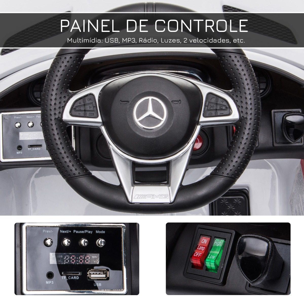 HOMCOM Mercedes AMG Carro elétrico para crianças de 3-5 Anos com controle  remoto com música e luzes Bateria de abertura de porta dupla 12V Carga 30kg  115x70x55cm