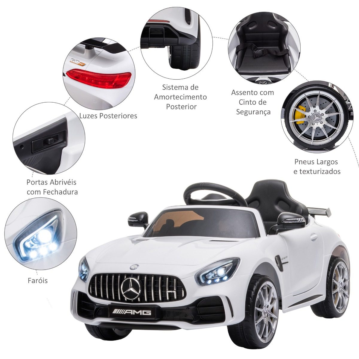 Homcom - Carro infantil elétrico - Mercedes Benz AMG branco, CARROS UM  LUGAR