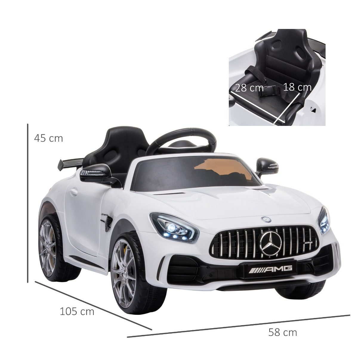 HOMCOM Mercedes AMG Carro elétrico para crianças de 3-5 Anos com controle  remoto com música e luzes Bateria de abertura de porta dupla 12V Carga 30kg  115x70x55cm