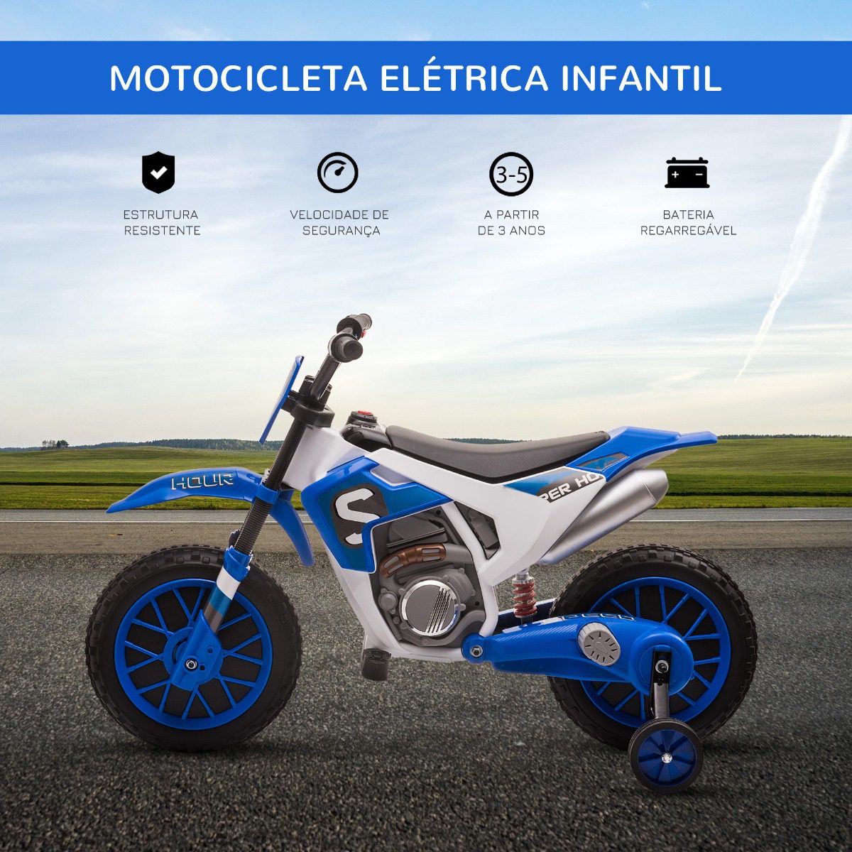 Homcom Moto Elétrica Crianças 3-8 Anos Bateria 12 V