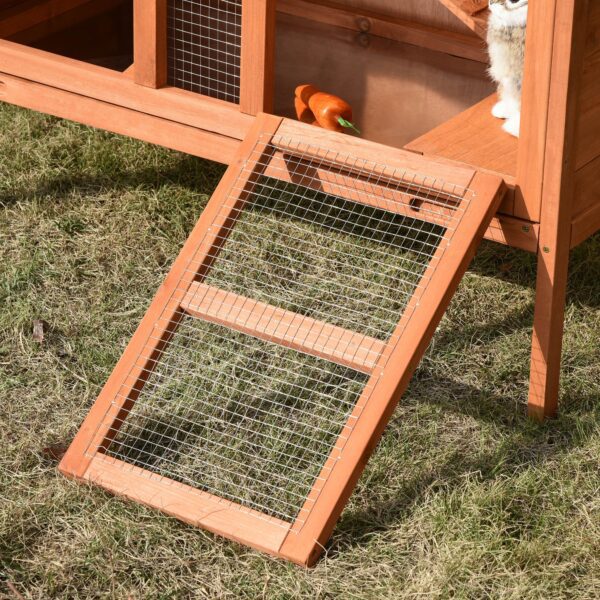 Coelheira de exterior gaiola de madeira para animais de estimação 2 pisos com telhado asfáltico bandeja removível rampa 102x56x85 cm madeira natural - Image 8