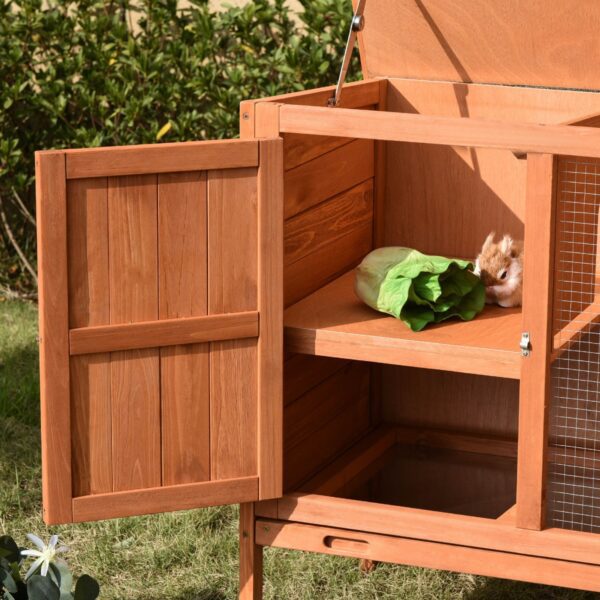 Coelheira de exterior gaiola de madeira para animais de estimação 2 pisos com telhado asfáltico bandeja removível rampa 102x56x85 cm madeira natural - Image 5