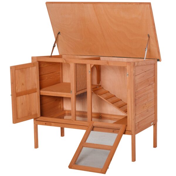 Coelheira de exterior gaiola de madeira para animais de estimação 2 pisos com telhado asfáltico bandeja removível rampa 102x56x85 cm madeira natural - Image 4