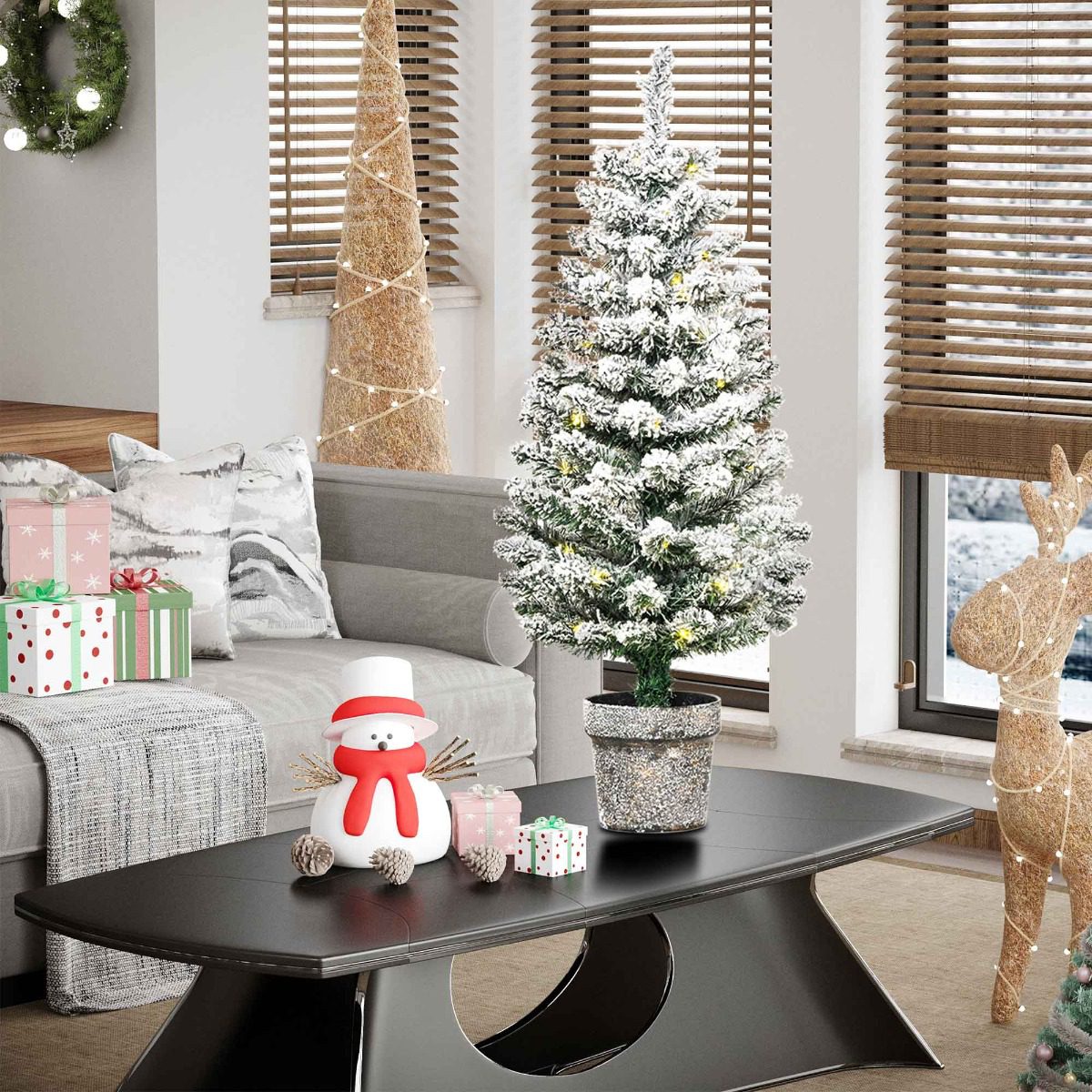 Árvore de natal pequena artificial ø40x90cm com luzes led 116 ramas vaso desmontável e suporte de metal decoração de natal para interior verde e branco – ConforHome Árvore de natal pequena artificial ø40x90cm com luzes led 116 ramas vaso desmontável e suporte de metal decoração de natal para interior verde e branco – ConforHome
