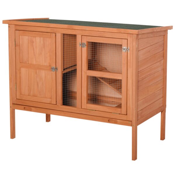 Coelheira de exterior gaiola de madeira para animais de estimação 2 pisos com telhado asfáltico bandeja removível rampa 102x56x85 cm madeira natural - Image 2