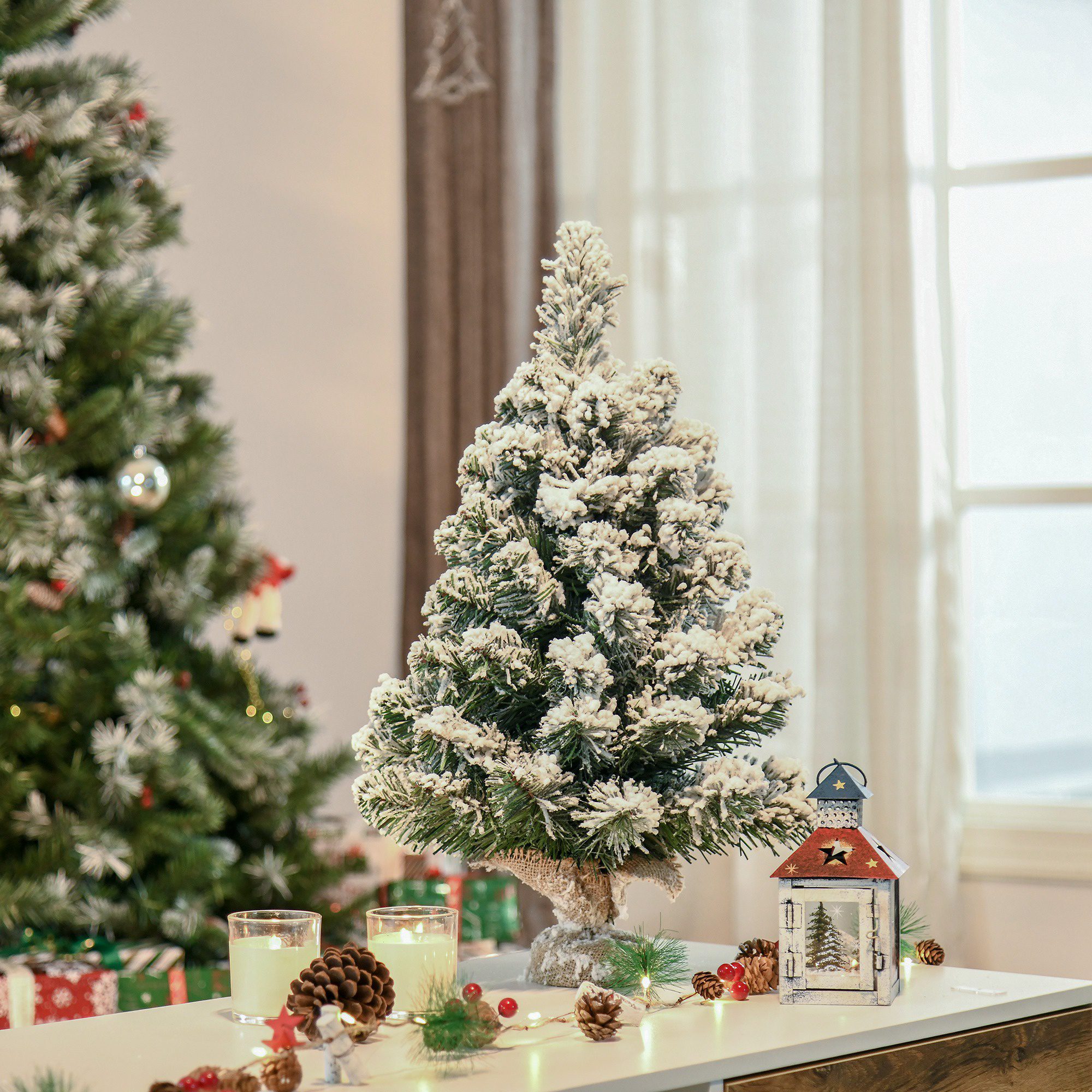 Árvore de natal artificial 60cm com 67 ramos ignífugos e base de cimento  decoração de natal para mesa escritório ø32x60cm verde e branco – ConforHome