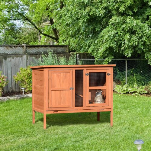 Coelheira de exterior gaiola de madeira para animais de estimação 2 pisos com telhado asfáltico bandeja removível rampa 102x56x85 cm madeira natural