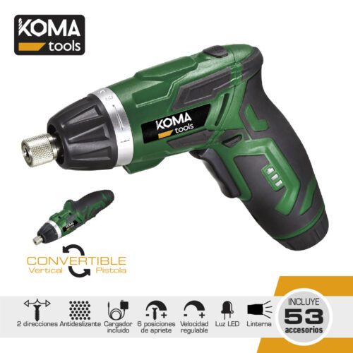 APARAFUSADORA A BATERIA REVERSIVEL 3,6V LITIO 1300mA CON 53 ACESSÓRIOS 17,5x14,8cm KOMA TOOLS