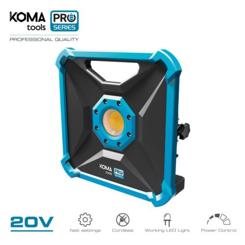 FOCO PROJETOR LED 20W 1800 LUMENS (SEM BATERIA E CARREGADOR) 22,8x7x22,8cm KOMA TOOLS PRO SERIES BATTERY