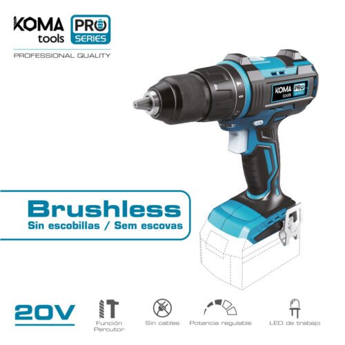 BROCA DE MARTELO/CHAVE DE FENDA 20V SEM ESCOVAS (SEM BATERIA E CARREGADOR) MANDRIL Ø13mm 22x25cm PRO SERIES BATTERY KOMA TOOLS