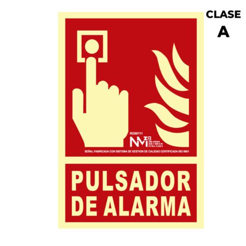 SINAL DE EXTINÇÃO "PULSADOR DE ALARMA" CLASSE A (PCV 1mm) 21x30cm NORMALUZ
