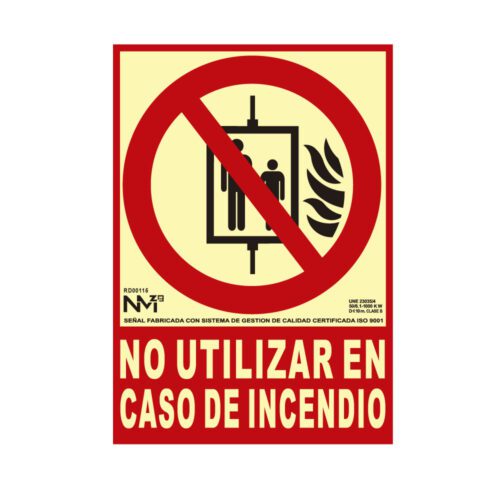 SINAL DE EXTINÇÃO "NO UTULIZAR EN CASO DE INCENDIO" CLASSE B (PVC 0,7mm) 21x30cm NORMALUZ
