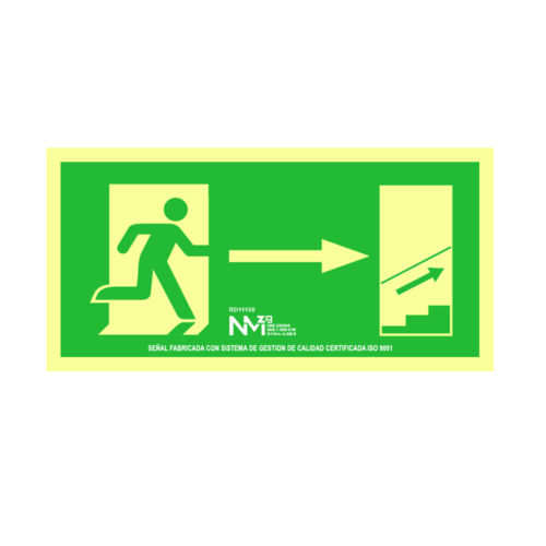 SINAL EVACUAÇÃO ESCADAS ACIMA À DIREITA PVC 0,7mm CLASSE B 32x16cm B11150 NORMALUZ