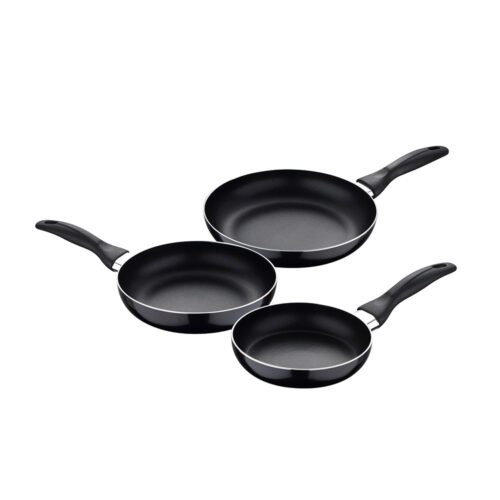 KIT DE 3 FRIGIDEIRAS (16+20+24cm) ALUMÍNIO PRENSADO, ADEQUADO PARA INDUÇÃO, NAVY BLACK, SAN IGNACIO