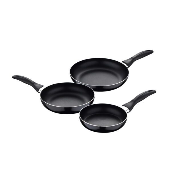 KIT DE 3 FRIGIDEIRAS (16+20+24cm) ALUMÍNIO PRENSADO, ADEQUADO PARA INDUÇÃO, NAVY BLACK, SAN IGNACIO