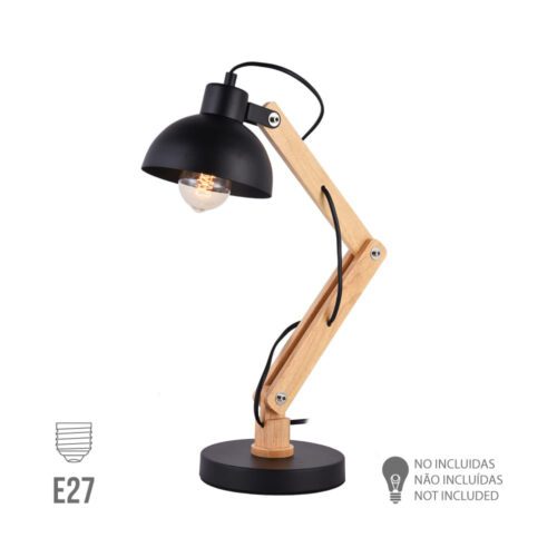 CANDEEIRO DE MESA VINTAGE TIPO ARQUITETO. MADEIRA/METAL E27 60W COR PRETA Ø16x52cm EDM