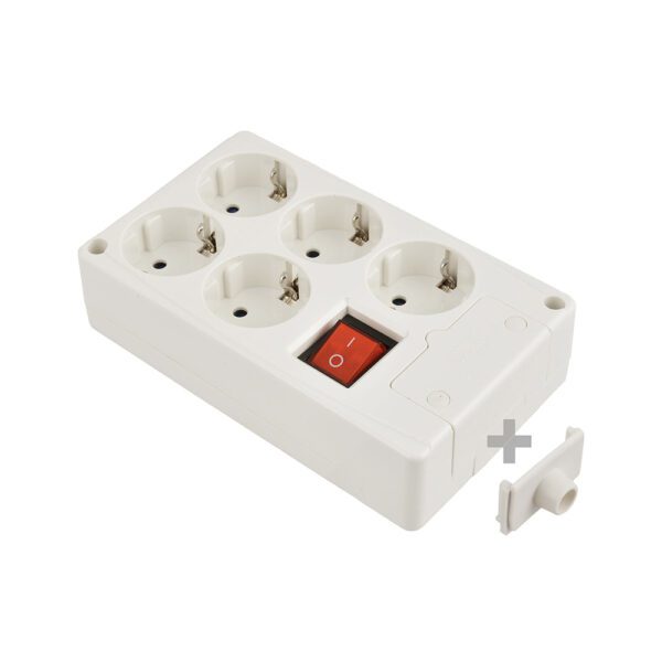 BLOCO BIPOLAR 5 TOMADAS COM T/T LATERAL 16A 250V COR BRANCO + INTERRUPTOR LUMINOSO SOLERA 8105IL