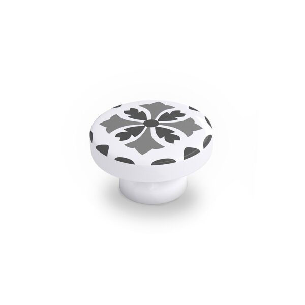 BLÍSTER COM 4 PUXADORES REDONDOS PARA MÓVEIS, FABRICADOS EM MADEIRA E ACABAMENTO CINZENTO. MOD. E243 Ø38mm. REI