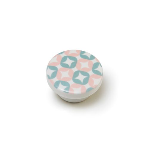 BLÍSTER COM 4 PUXADORES REDONDOS PARA MÓVEIS, FABRICADOS EM MADEIRA E ACABAMENTO ROSA. MOD. E222 Ø40mm. REI