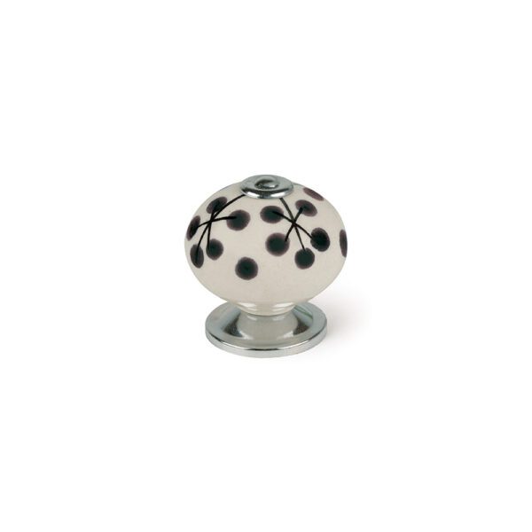BLÍSTER COM 4 PUXADORES REDONDOS PARA MÓVEIS. FABRICADO EM PORCELANA E ACABAMENTO FLOR AZUL. MOD. E506 Ø40mm. REI