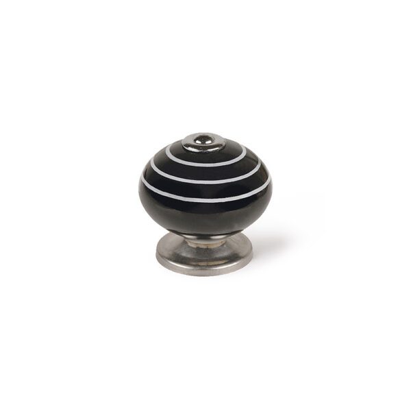 ULT. UNIDADES BLÍSTER COM 4 PUXADORES REDONDOS PARA MÓVEIS. FABRICADO EM PORCELANA E ACABAMENTO PRETO-BRANCO. MOD. E503 Ø40mm. REI