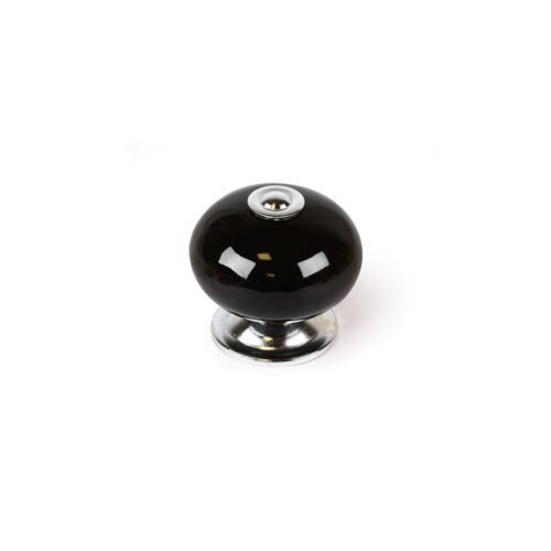 BLÍSTER COM 4 PUXADORES REDONDOS PARA MÓVEIS. FABRICADO EM PORCELANA E ACABAMENTO PRETO. MOD. E517 Ø40mm. REI