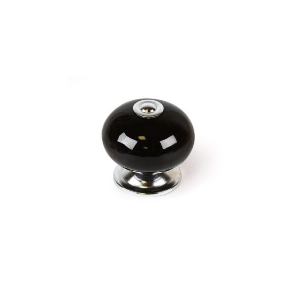 BLÍSTER COM 4 PUXADORES REDONDOS PARA MÓVEIS. FABRICADO EM PORCELANA E ACABAMENTO PRETO. MOD. E517 Ø40mm. REI