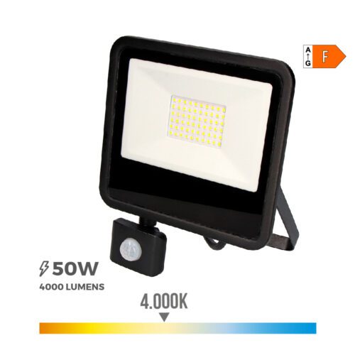 PROJETOR LED 50W 4000lm 4000K LUZ DIA COM SENSOR DE PRESENÇA 23,8X4,5X19,2cm EDM