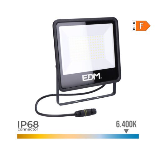PROJETOR LED 100W 8200lm 6400K LUZ FRIA BLACK SERIES 24,6X22,8X2,9cm EDM