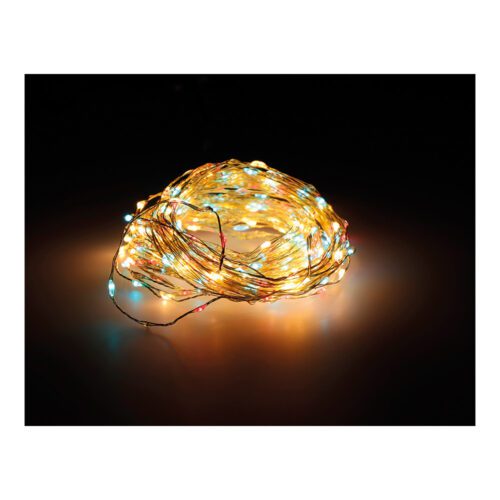 GRINALDA MICRO LED EXTRA DENSE DOURADO MULTICOR INTERMITENTE 14m 567L CABO PRATEADO
