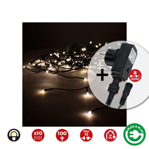 CORTINA COM PROGRAMADOR EASY-CONNECT BRANCO QUENTE 10 FAIXAS 100 LEDS IP44 2x1m EDM