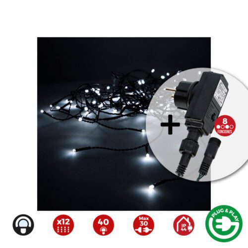 CORTINA ICICLE COM PROGRAMADOR EASY-CONNECT BRANCO FRIO 12 FAIXAS 40 LEDS IP44  2x0,5m EDM