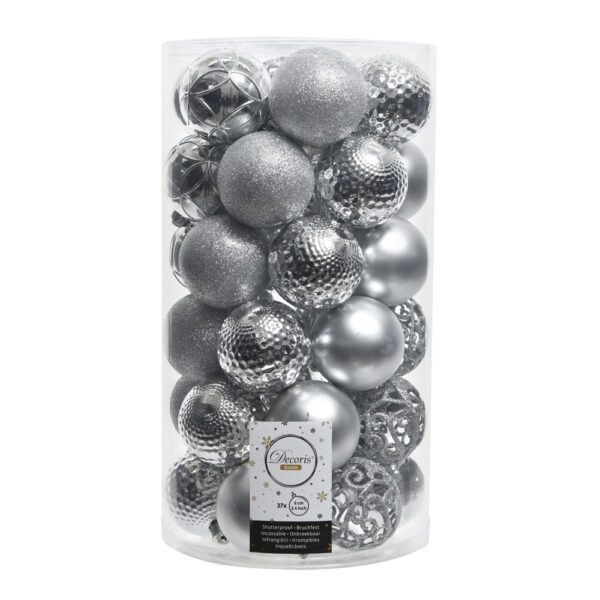 KIT DE 37 BOLAS PRATEADAS DECORATIVAS PARA ÁRVORE DE NATAL Ø6cm