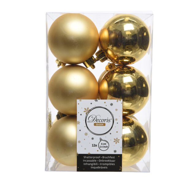 CAIXA DE 12 BOLAS DOURADAS DECORATIVAS PARA ÁRVORE DE NATAL Ø6cm