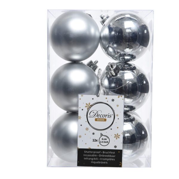CAIXA DE 12 BOLAS PRATEADAS DECORATIVAS PARA ÁRVORE DE NATAL Ø6cm