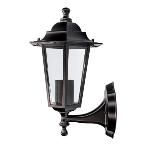 CANDEEIRO DE ALUMÍNIO E VIDRO PARA PAREDE. IP44 E27 60W COR PRETO Ø19,5x21x32cm MODELO ZURICH. EDM