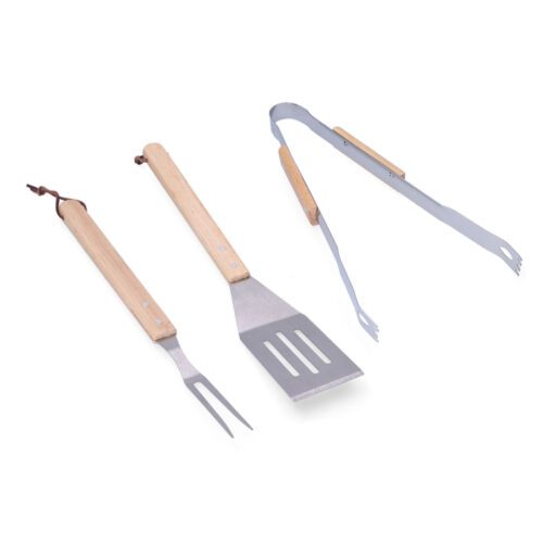 SET DE 3 UTENSÍLIOS PARA CHURRASQUEIRA. MADEIRA/AÇO INOXIDÀVEL. EDM