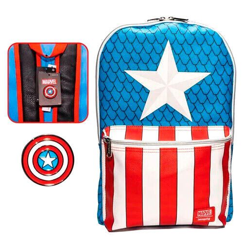 Mochila + Pin Capitan America Marvel Loungefly 45Cm