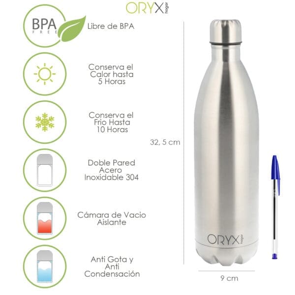 Botella Termica, Capacidad De 1000 ML. Libre BPA,  Acero Inoxidable, Antigoteo - Image 2