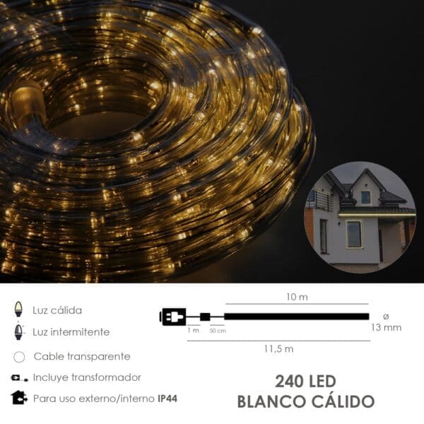 Luces Navidad Tubo Luz Blanca Calida 240 LEDs Uso Exteriores / Interiores Protección IP44 Rollo 10 Metros - Image 2