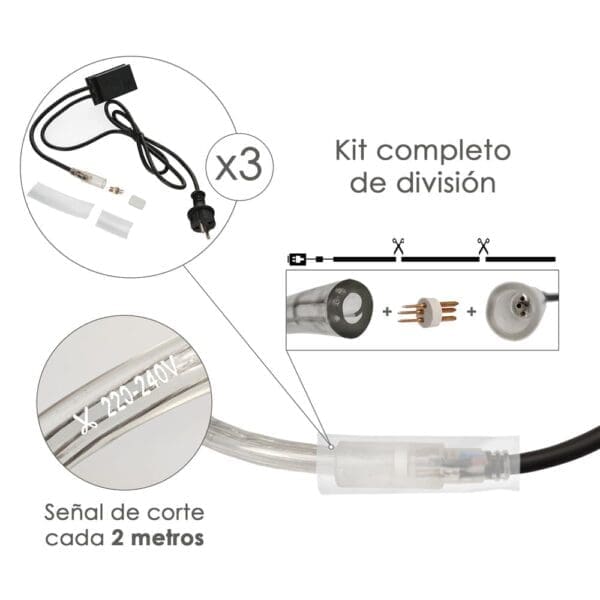 Luces Navidad Tubo Luz Multicolor 1200 LEDs Uso Exteriores / Interiores Protección IP44 Rollo 50 Metros Con 3 Kits de división - Image 3