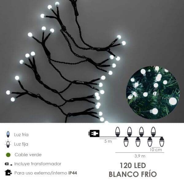 Guirnalda Luces Navidad Esfera 120 Leds Luz Blanco Frio. Uso en Exteriores / Interiores Ip44 - Image 2
